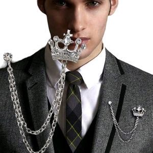 Crown Silver Tone With Rhinestones Unisex Chained Decor Brooch